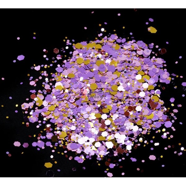 Paiete hexagonale Amelie pentru decor unghii APH32 Purple-Gold-Pink 1-3mm